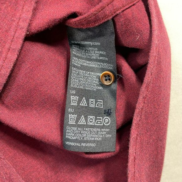 Tommy Hilfiger Button Down Shirt Mens size Medium Burgundy Red Cotton Casual - Picture 4 of 7